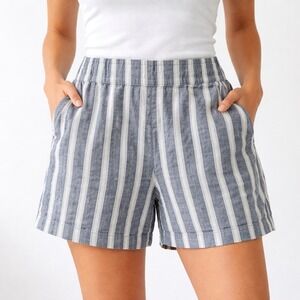 Christian Siriano New York 100% Linen Striped Shorts Medium Quiet Luxury